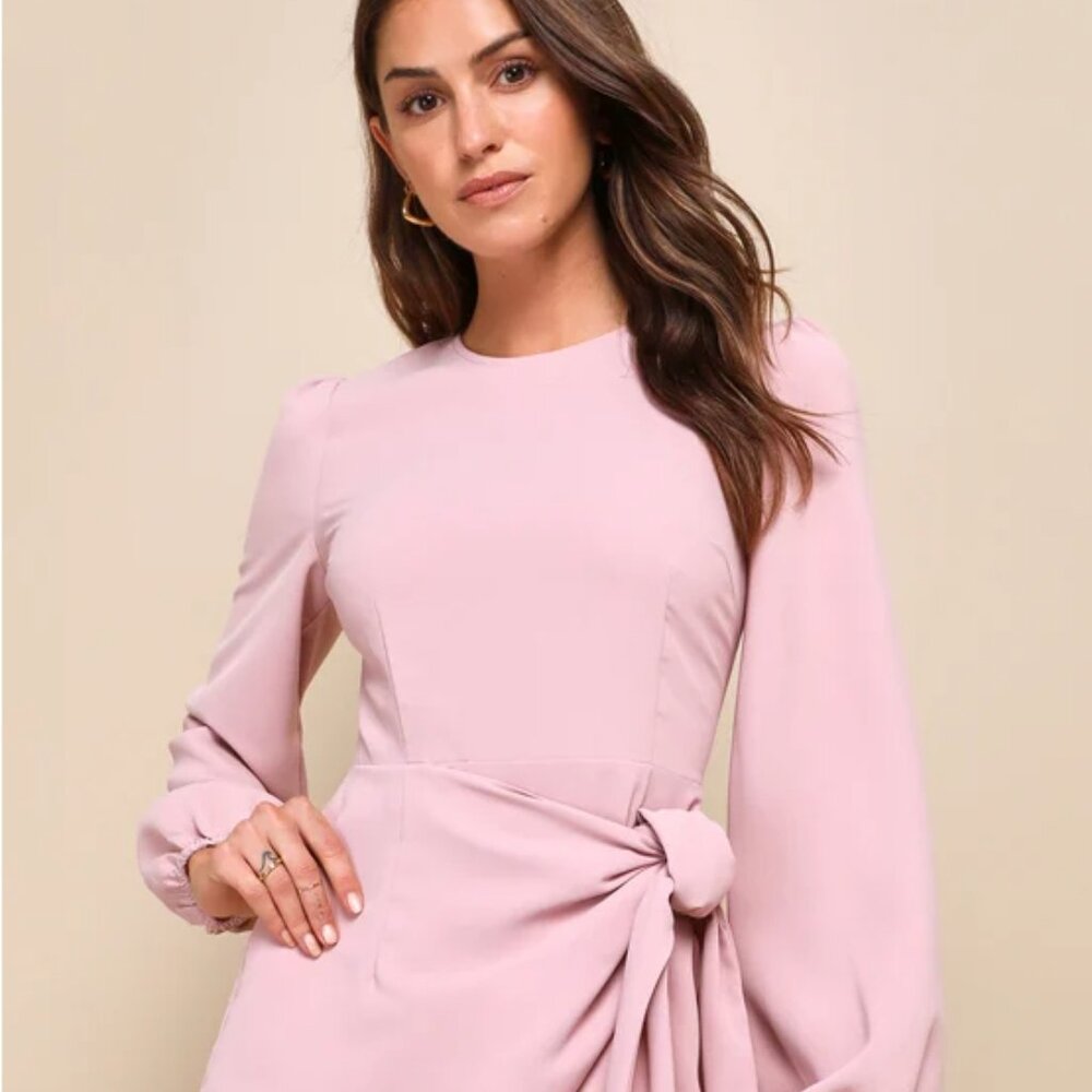 Believe It or Knot Rose Pink Long Sleeve Tie-Front Skater Dress